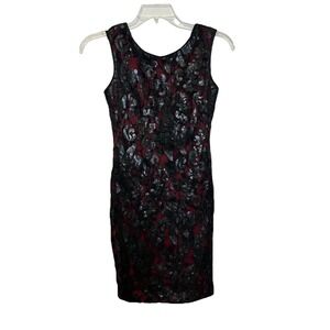 NWT Cache Size 0 Dark Romantic Glam Party Dress Red Black Mesh & Sequins‎